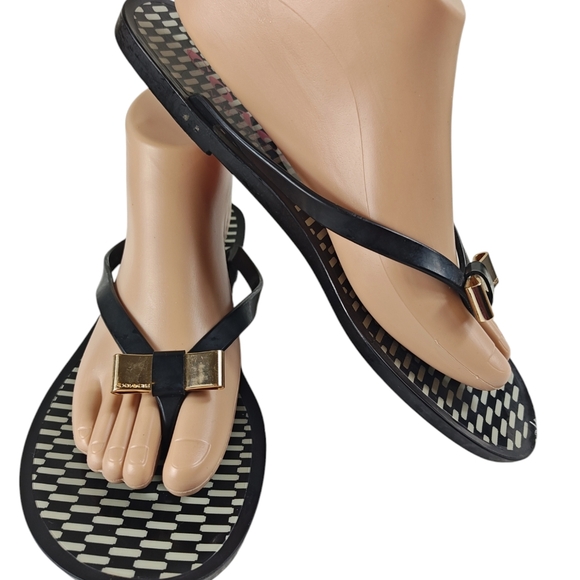 COACH Black White Landon Jelly Bow Flip Flop SANDALS Size 9 - Picture 3 of 10